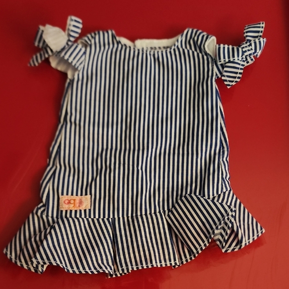 18in doll Blue and White Striped Dress with Ruffle Hem - Picture 1 of 3